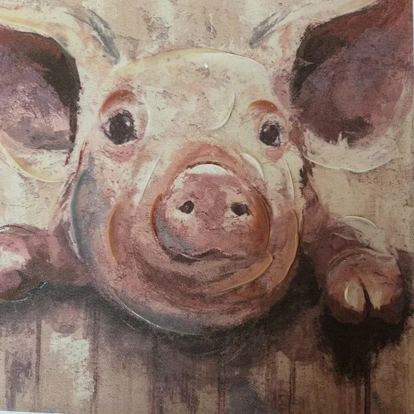 12x12 Adorable Textured Pig Canvas Print Picture Wall Art - Picture 1 of 2